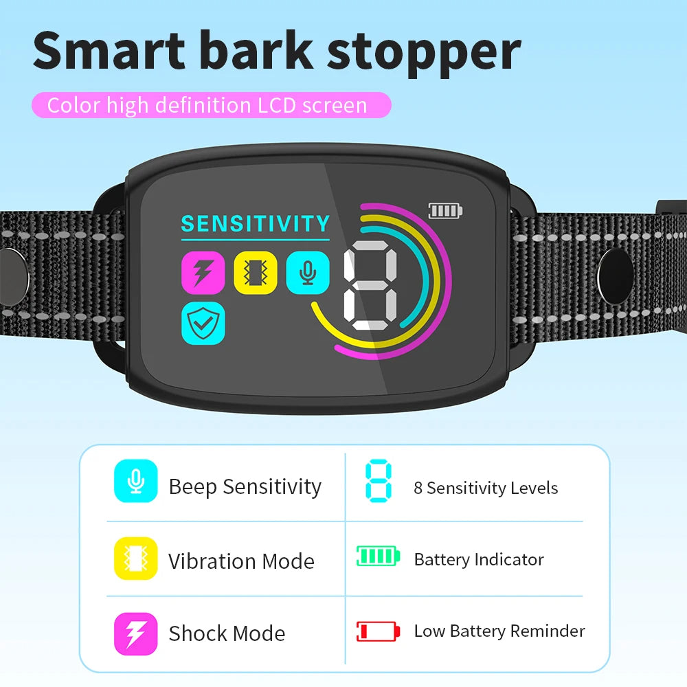 Smart Automatic Anti-Bark Dog Collar | Rechargeable Waterproof Bark Stopper with Digital Display
