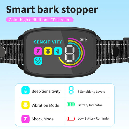 Smart Automatic Anti-Bark Dog Collar | Rechargeable Waterproof Bark Stopper with Digital Display