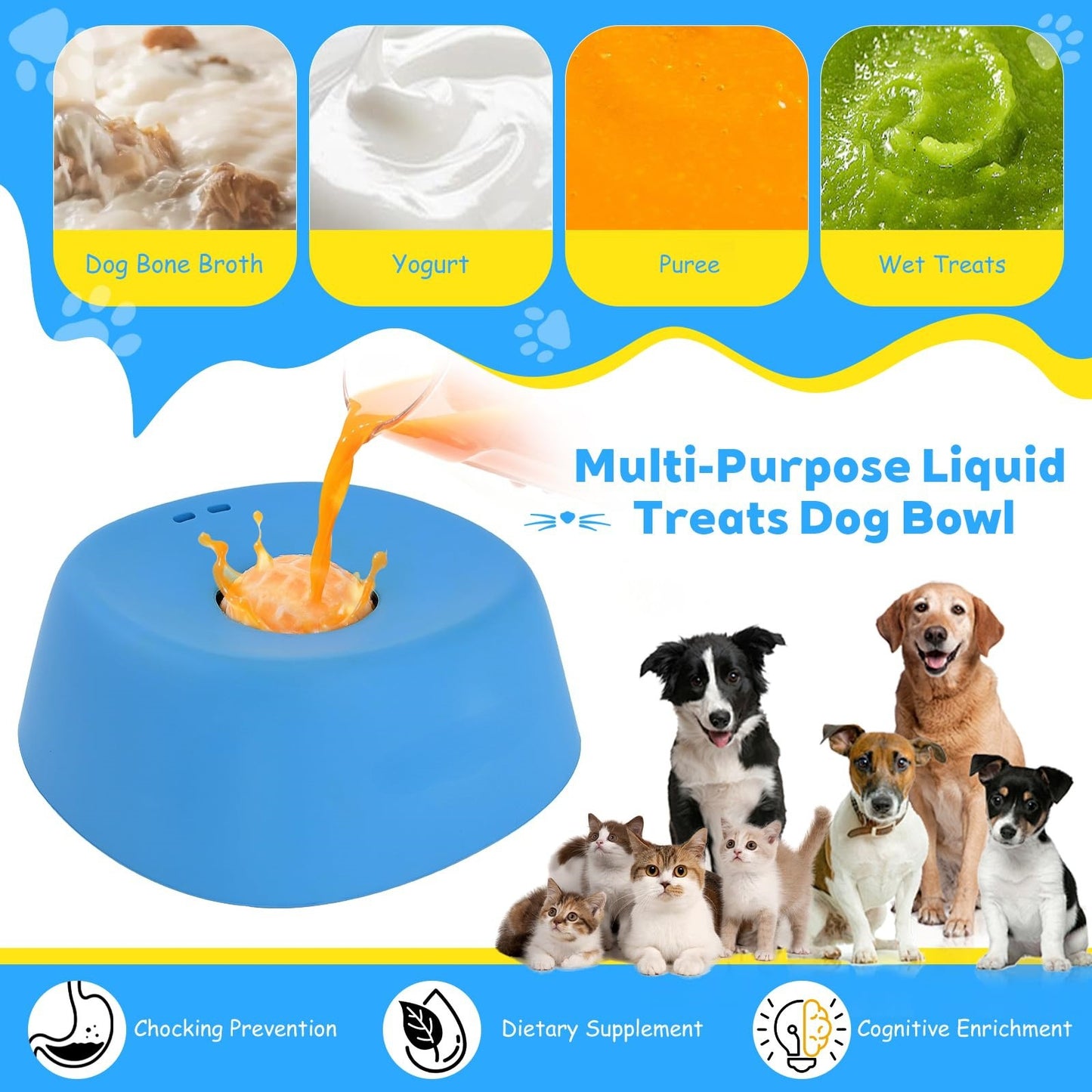 Dog Bowl Lick Toy For Liquid Treats Bone Broth Yogurt